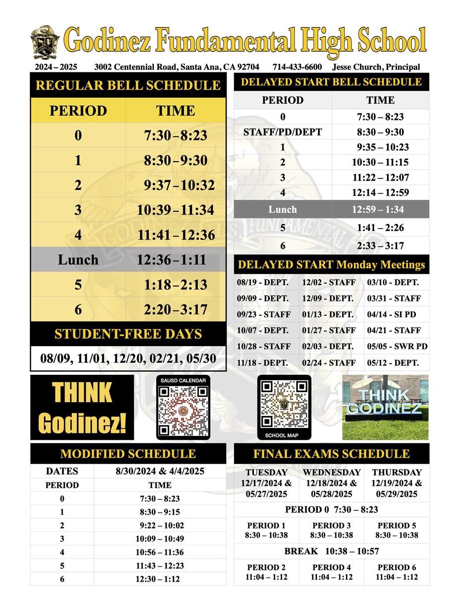 Godinez Bell Schedule and Calendar